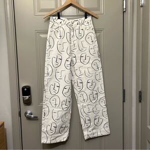 Shekou Medium Artistic Face Print Wide Leg Jeans